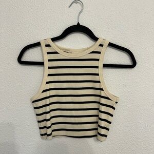 H&M Black and Cream Striped Crop Top